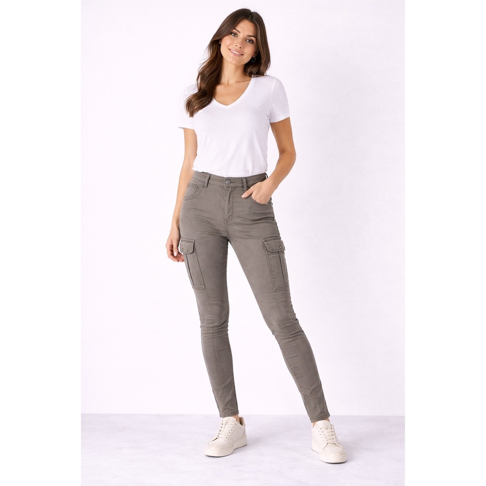 Spanx Stretch Twill Cargo Skinny Pants Washed Olive Grey Small S/P Pull‎ On Slim